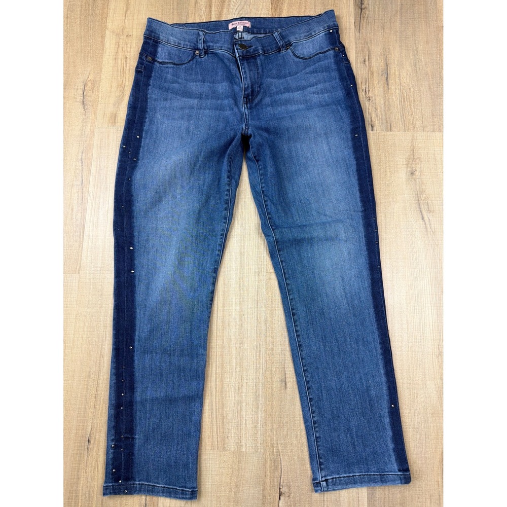 Juicy Couture Womens Studded Tuxedo Stripe Straight Leg Jeans Blue Denim Size 12